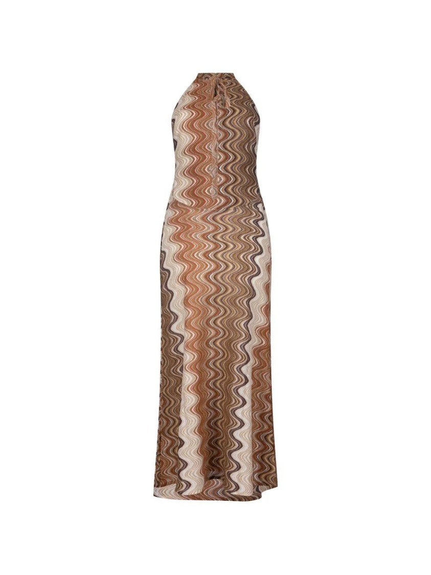Mc2 Saint Barth Wavy Pattern Sleeveless Maxi Dress With High Neckline