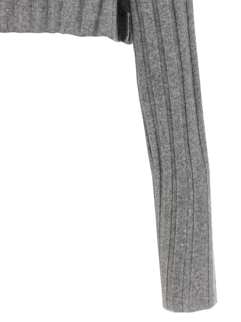 Miu Miu Ribbed Knit Cropped Cardigan With Front Zip Closure