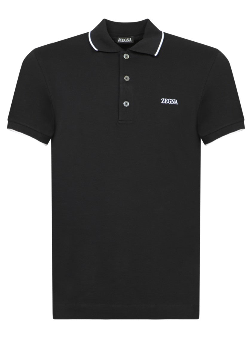 Zegna Black Piquet Polo Shirt With Logo