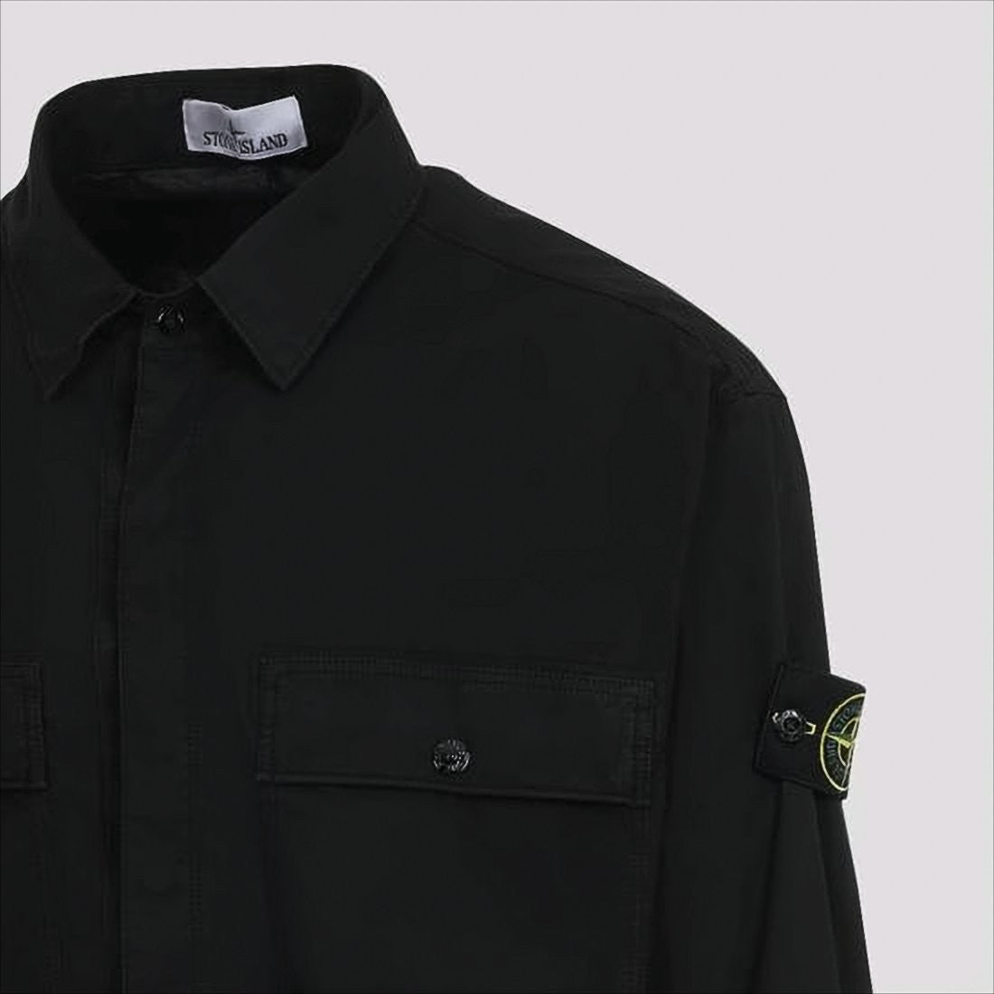 Stone Island Long-Sleeve Black Shirt With Classic Collar And Style