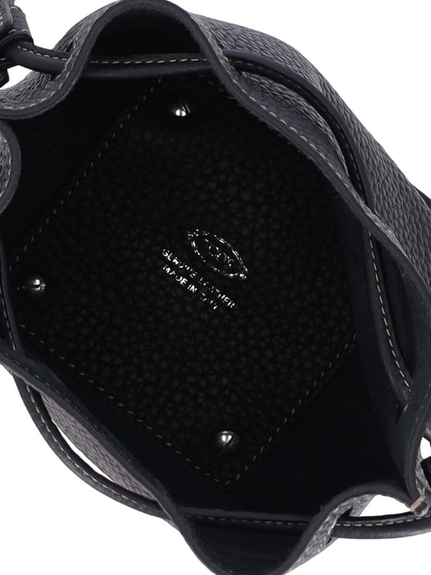 Tod's Micro Bucket Bag In Textured Black Leather