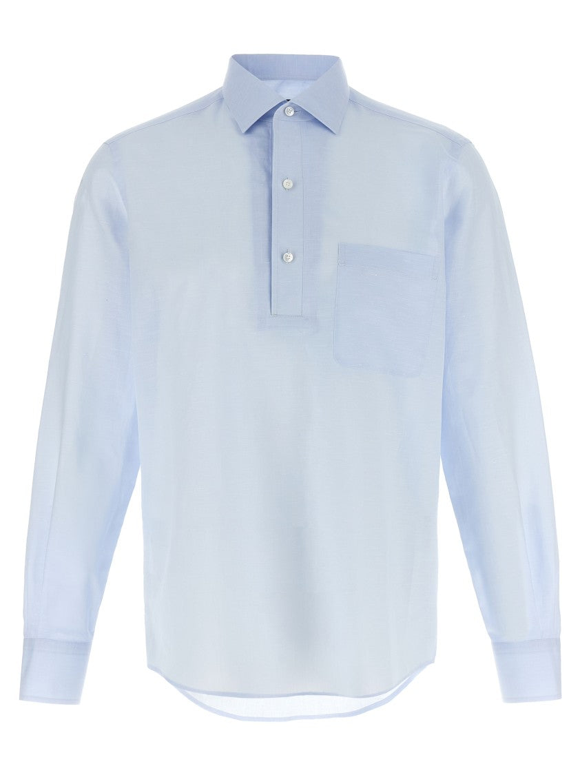Zegna Linen Blend Shirt With Three-Button Front