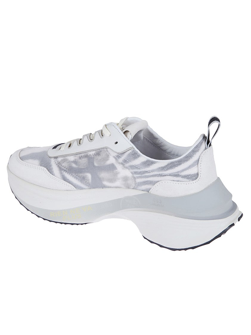 Premiata White Leopard-Print Technical Fabric Sneakers With Suede Inserts