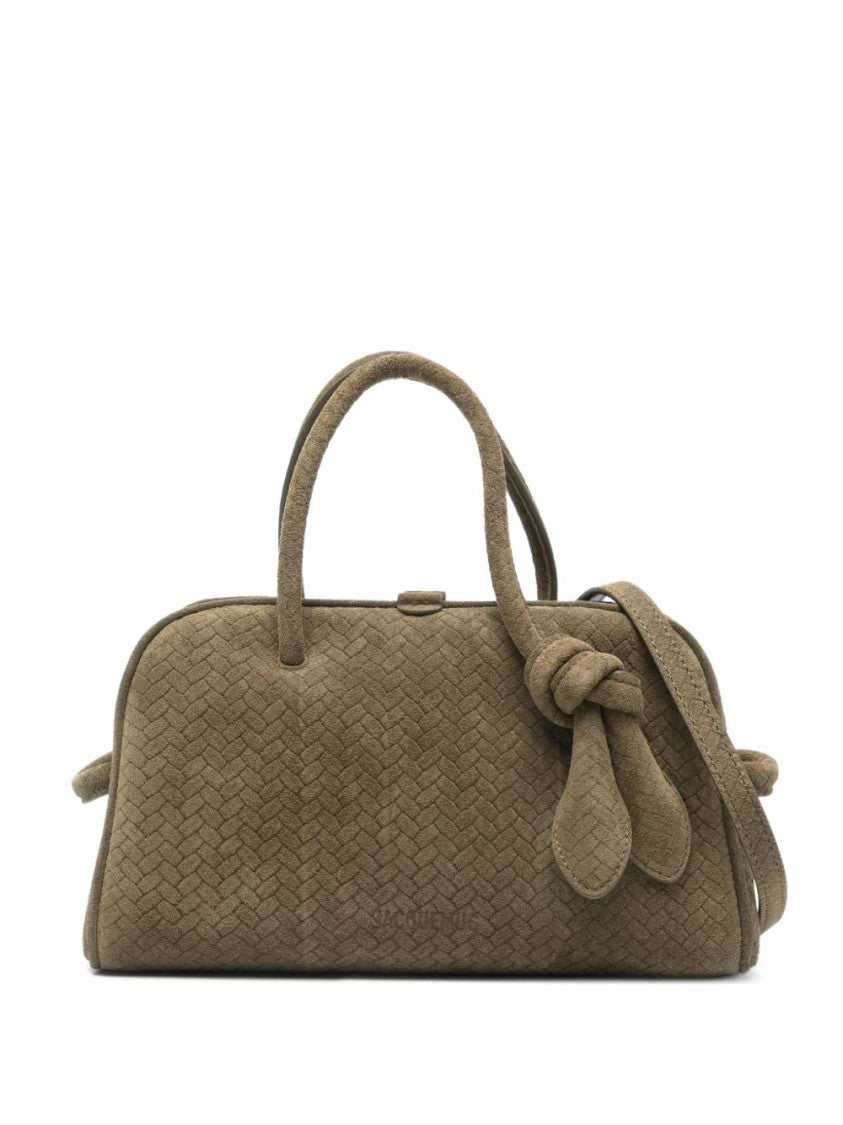 Jacquemus Khaki Green Woven Knot Zip Bag