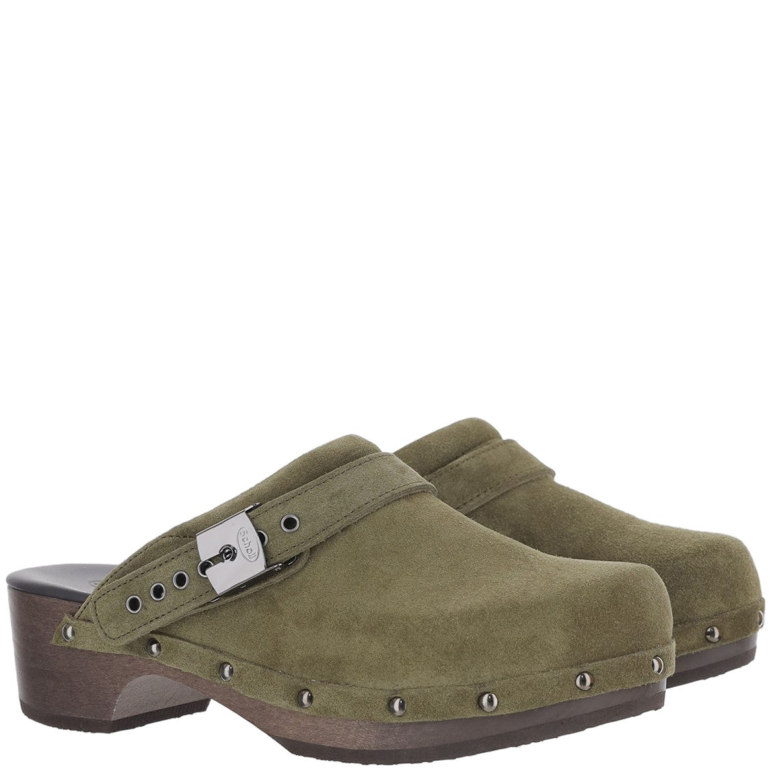 Scholl Olive Closed-Toe Wooden Platform Suede Sandals