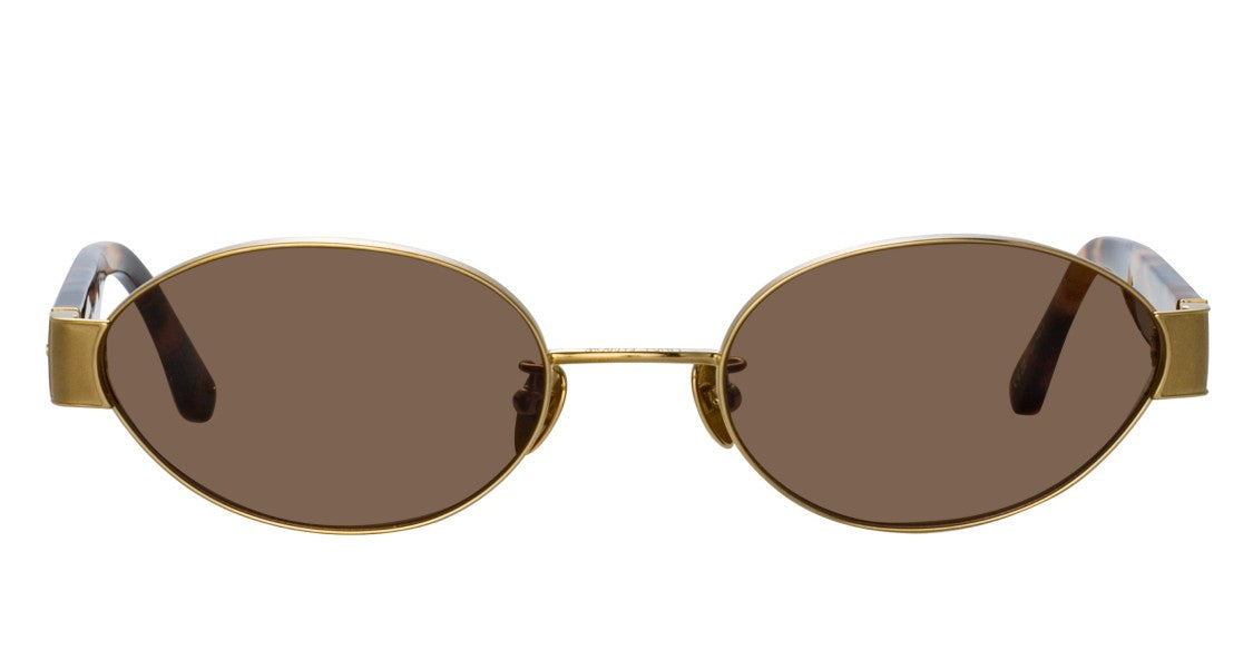 Linda Farrow Lfl Round Lens Titanium Sunglasses With Tortoiseshell Arms