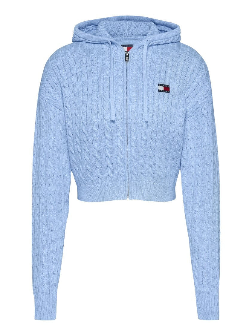 Tommy Jeans Cable Knit Cropped Hoodie With Cozy Hood