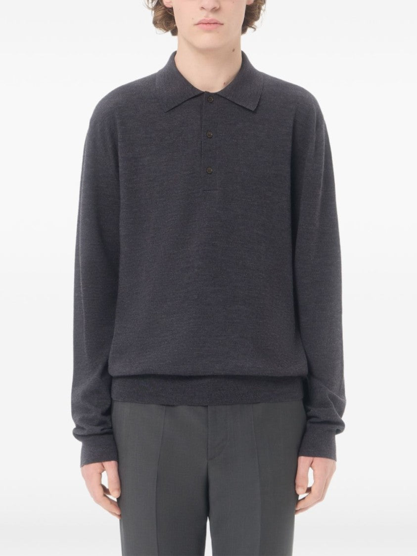 Valentino Garavani Charcoal Wool Ribbed Vlogo Polo Shirt
