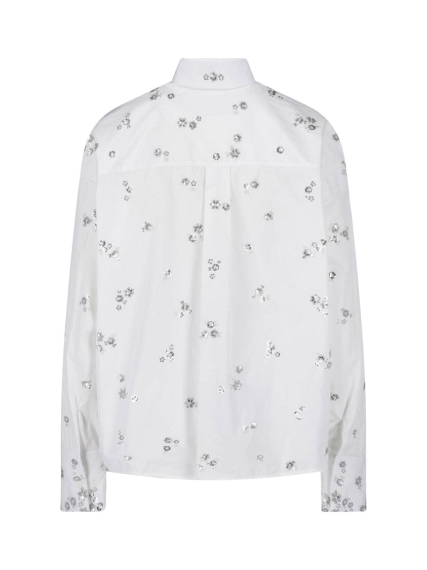 Ermanno Scervino Sequin Floral Appliqué Cotton Top