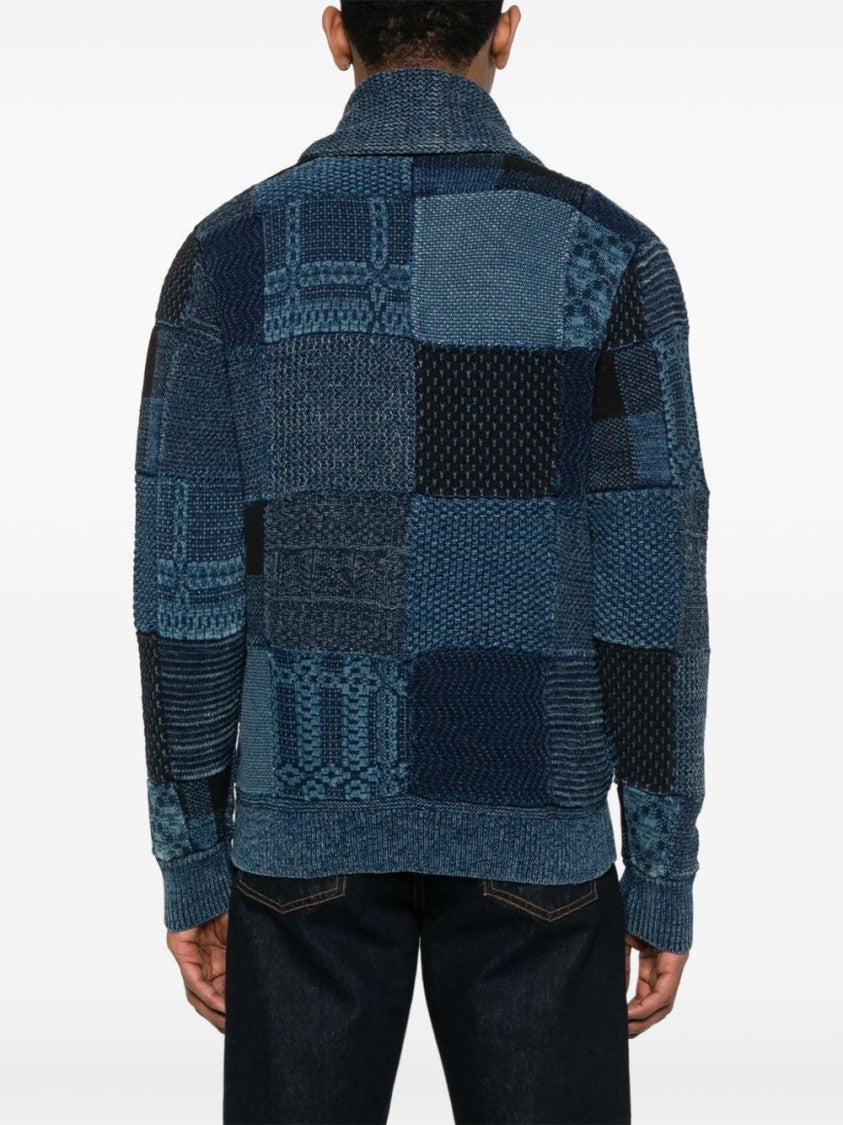 Polo Ralph Lauren Patchwork Design Knit Cardigan With Shawl Collar