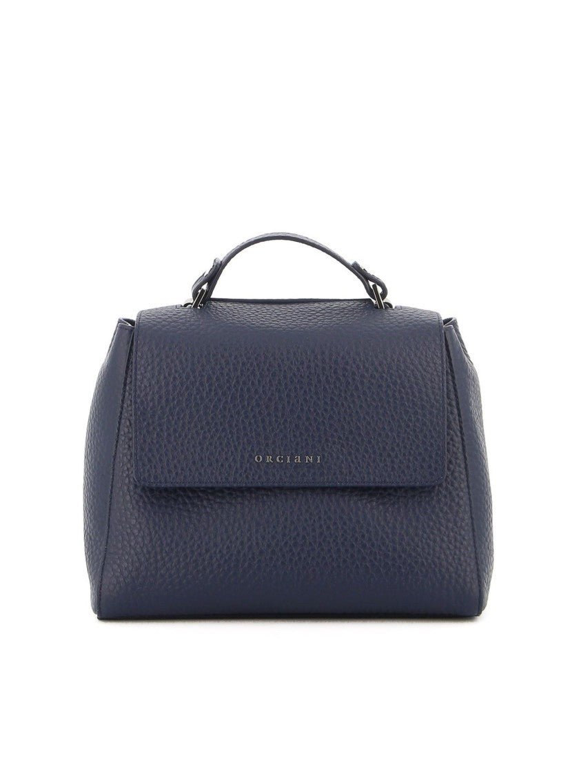 Claudio Orciani Structured Blue Calf Leather Handbag With Flap Closure