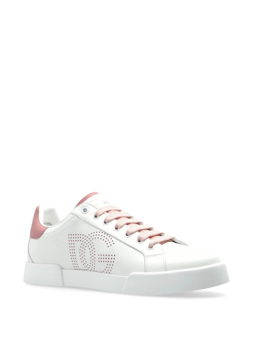 Dolce & Gabbana White Portofino Perforated Logo Leather Sneakers
