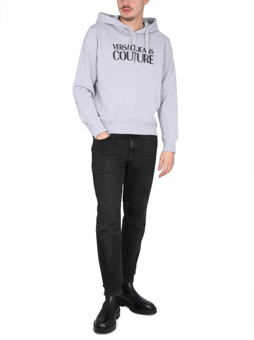 Versace Jeans Couture Cross-Neck Grey Sweatshirt With Bold Logo Design