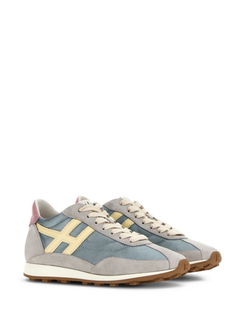 Hogan Muted Blue Silk And Nylon Blend Low-Top Sneakers