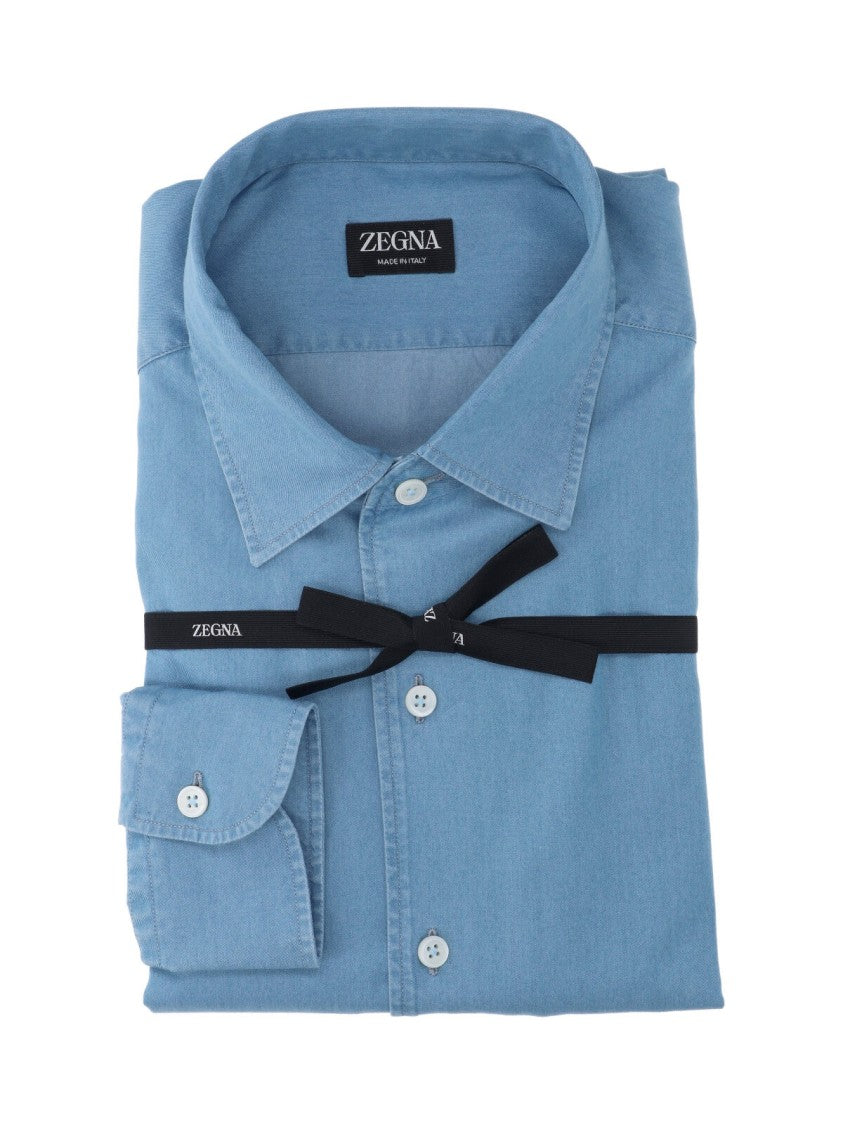 Zegna Blue Tailored Cotton Classic Collar Shirt