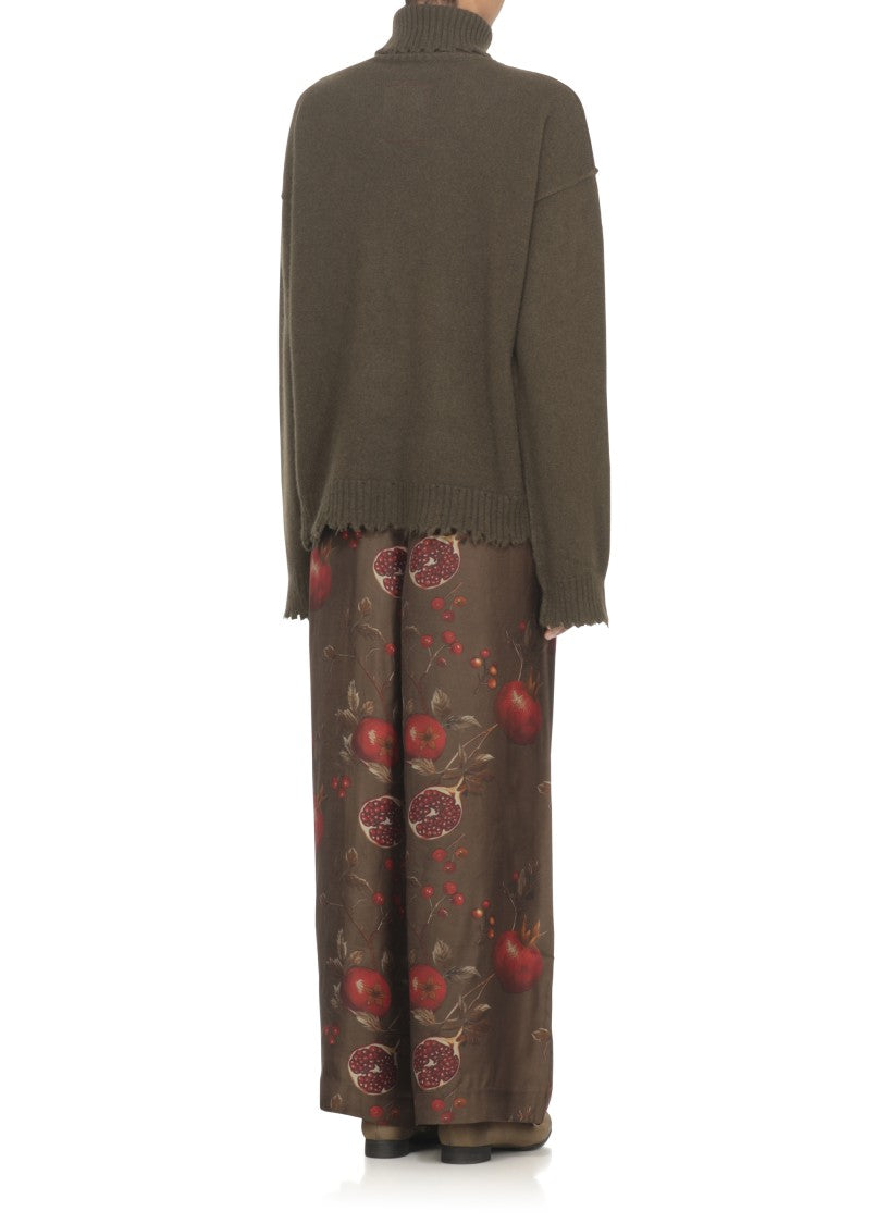 Uma Wang High Neck Cashmere Sweater With Distressed Hem