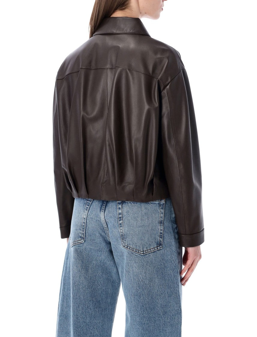 Sword Sword Nappa Leather Cropped Bomber Jacket