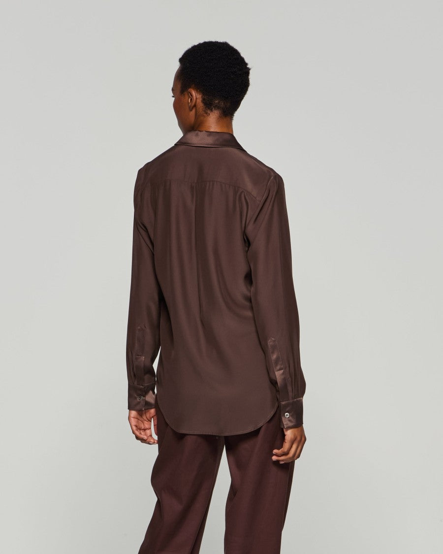 Serena Bute Silk Classic Shirt - Chocolate Brown
