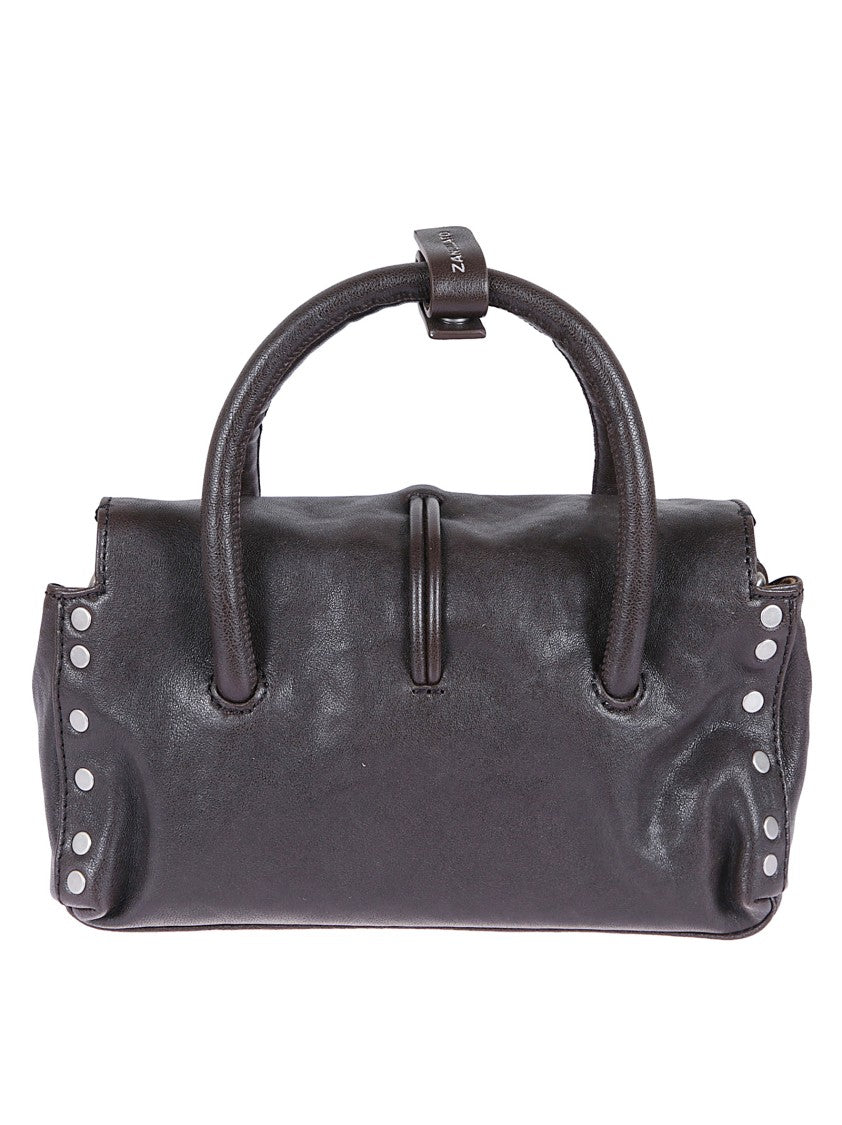 Zanellato Charcoal Brown Leather Shoulder Bag With Twist Lock Closure