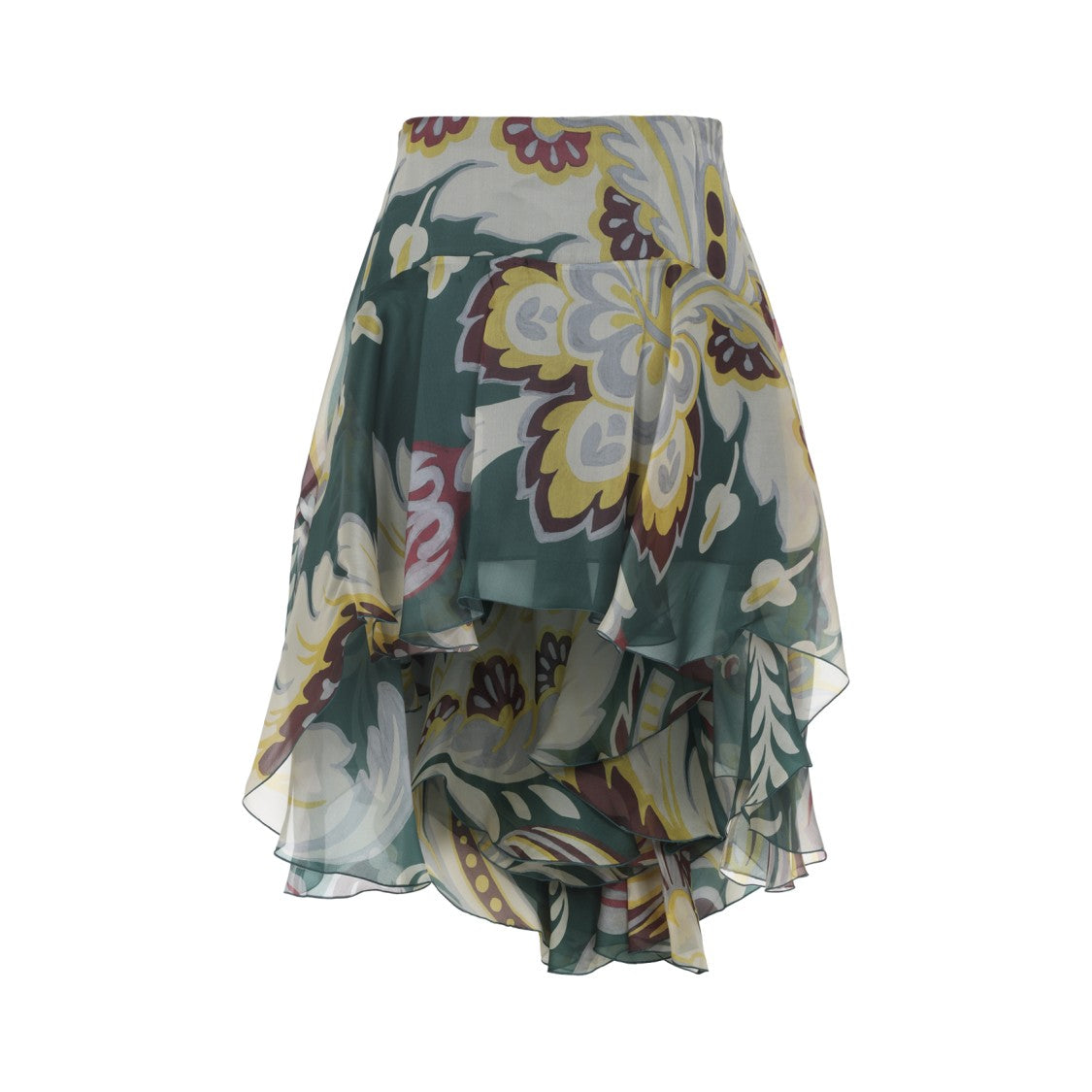 Etro Asymmetrical Hem Silk Midi Skirt With Intricate Floral Design