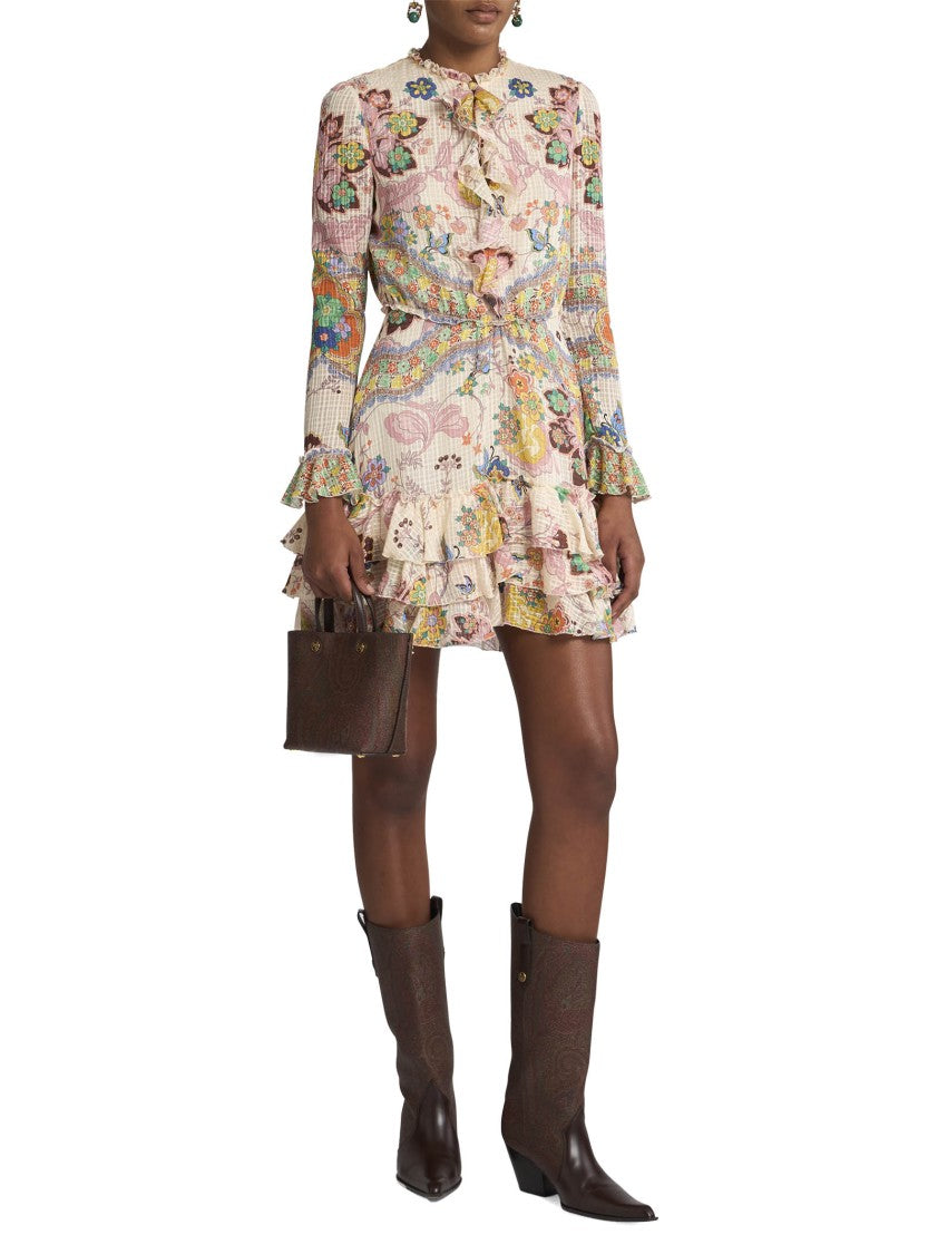 Etro Checked Silk Minidress With Floral
