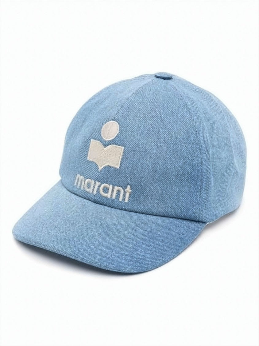 Isabel Marant Structured Denim-Like Cotton Cap With Embroidered Logo