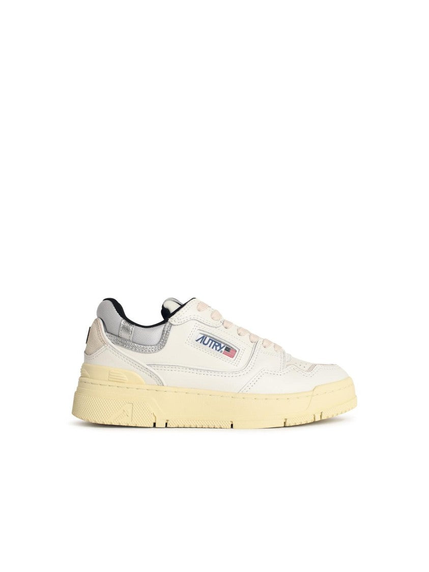 Autry 'Clc Low' White Leather And Silver Suede Sneakers