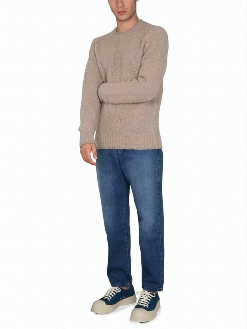 Ami Soft Cable Knit Sweater With Classic Crew Neckline