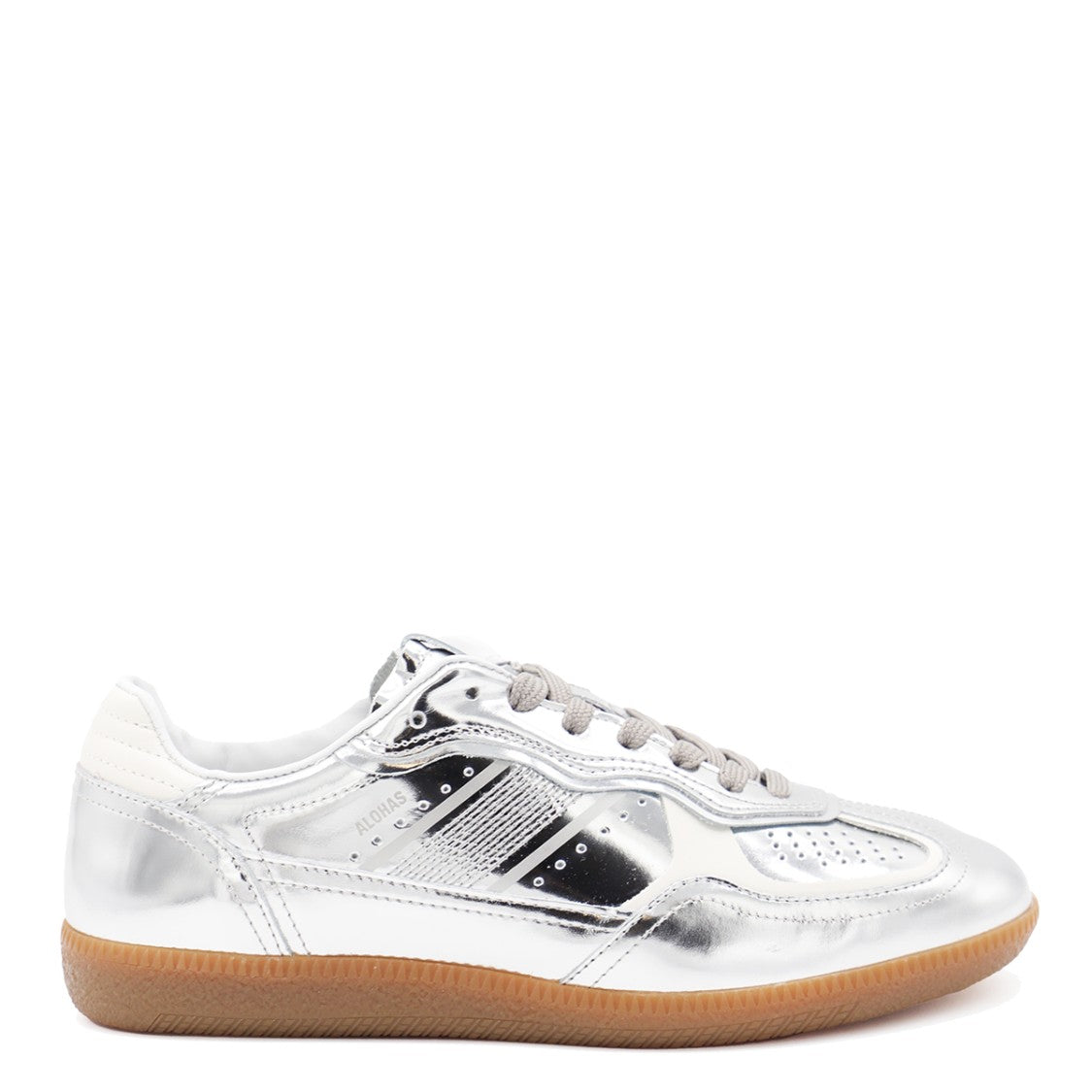 Alohas Silver Leather Sneakers With Lace-Up Closure