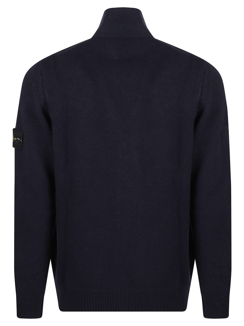 Stone Island High Collar Knit Sweater With Distinctive Logo Patch