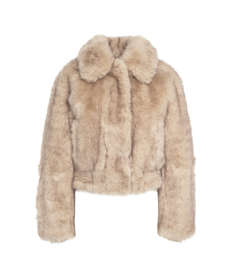 Stand Studio Cropped Faux Fur Jacket With Classic Collar