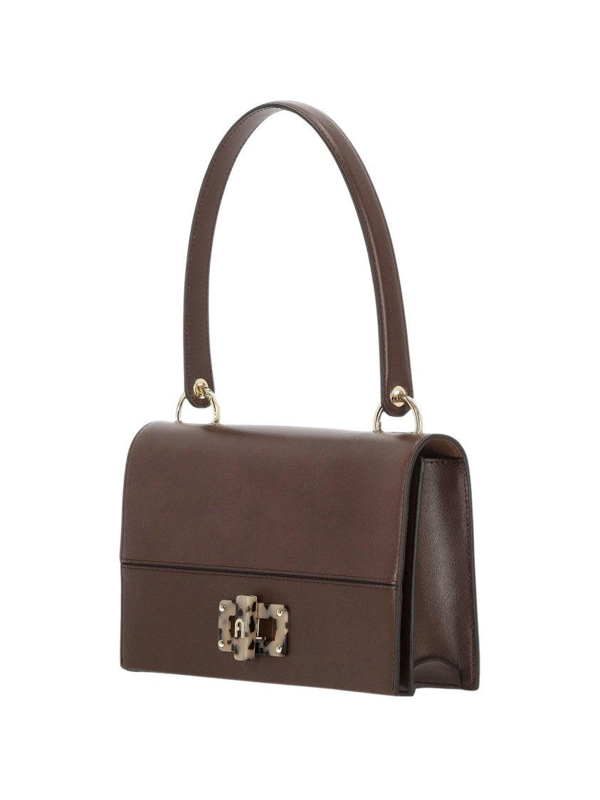 Furla Structured Brown Fine Grain Leather Crossbody Bag