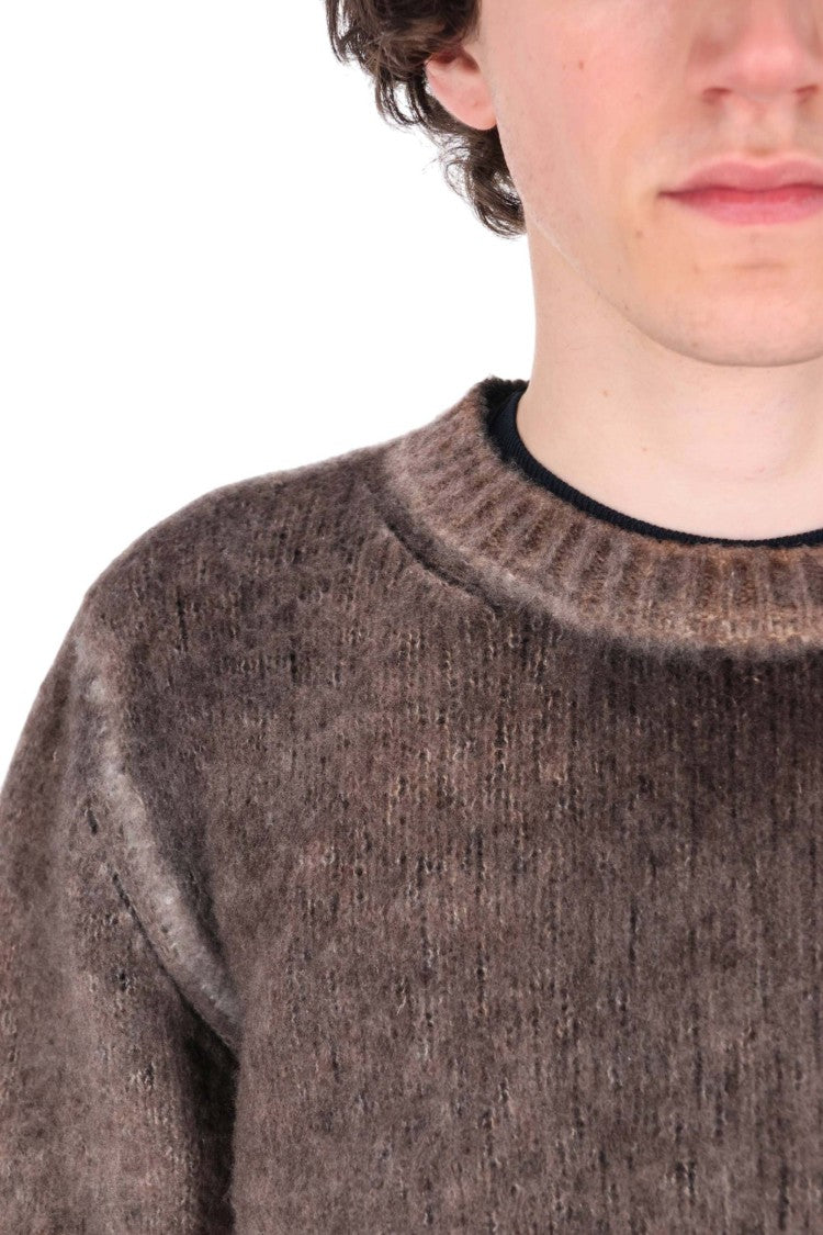 Avant Toi Brown Brushed Cashmere-Silk Crewneck Sweater
