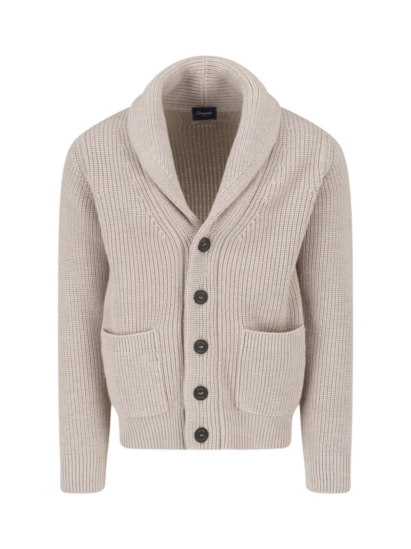 Drumohr Chunky Ribbed Knit Cardigan With Shawl Collar