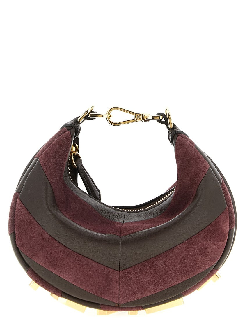 Fendi Crescent-Shaped Mini Handbag In Burgundy Nappa And Suede
