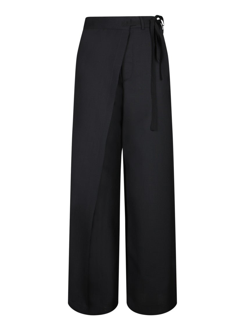 Mm6 By Maison Margiela High-Waisted Black Canvas Pareo Trousers With Adjustable Tie