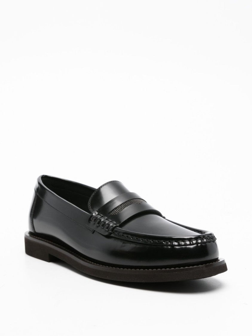 Brunello Cucinelli Polished Black Leather Loafers