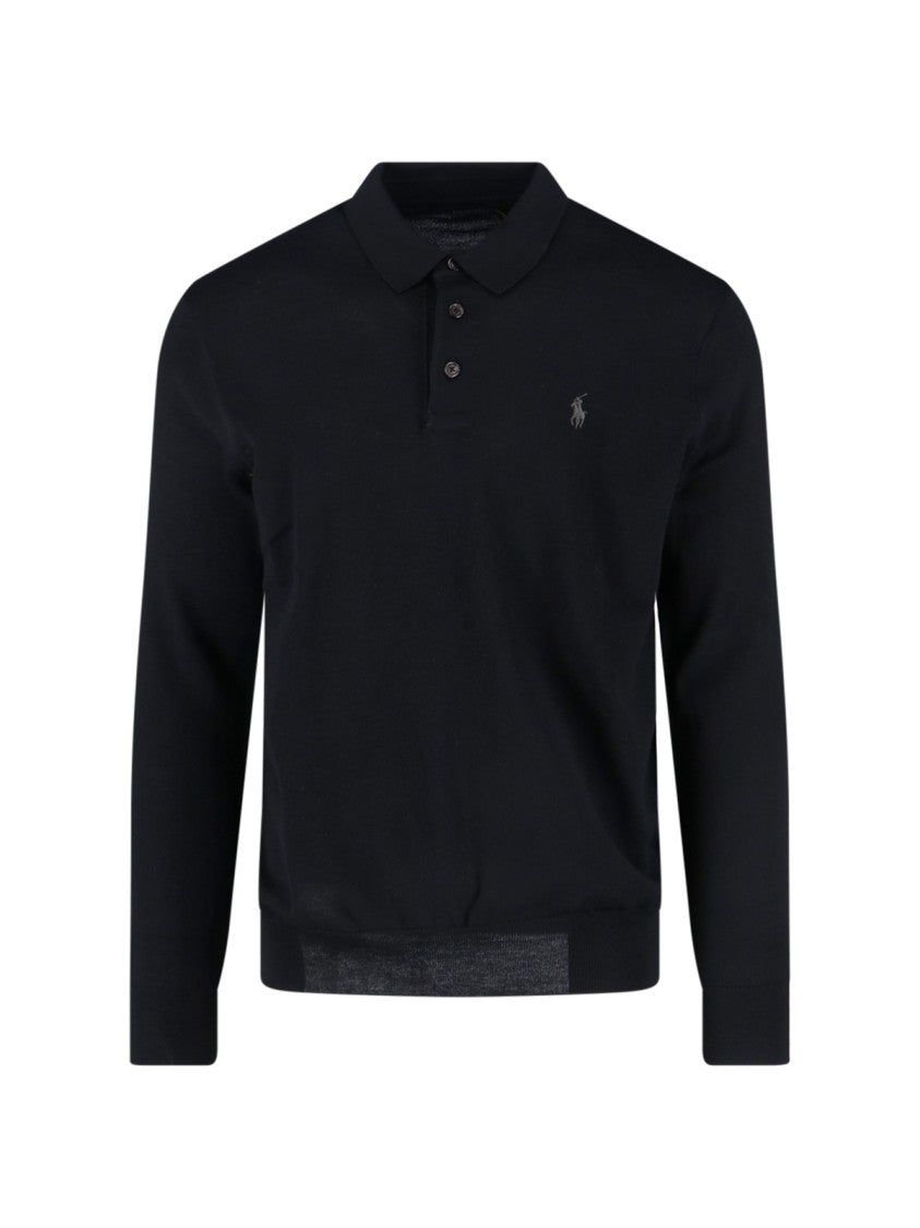 Polo Ralph Lauren Classic Collar Black Wool Sweater With Logo Embroidery