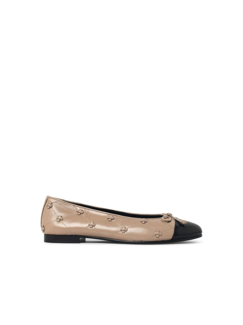 Tory Burch 'Bunny' Beige Leather Ballet Flats