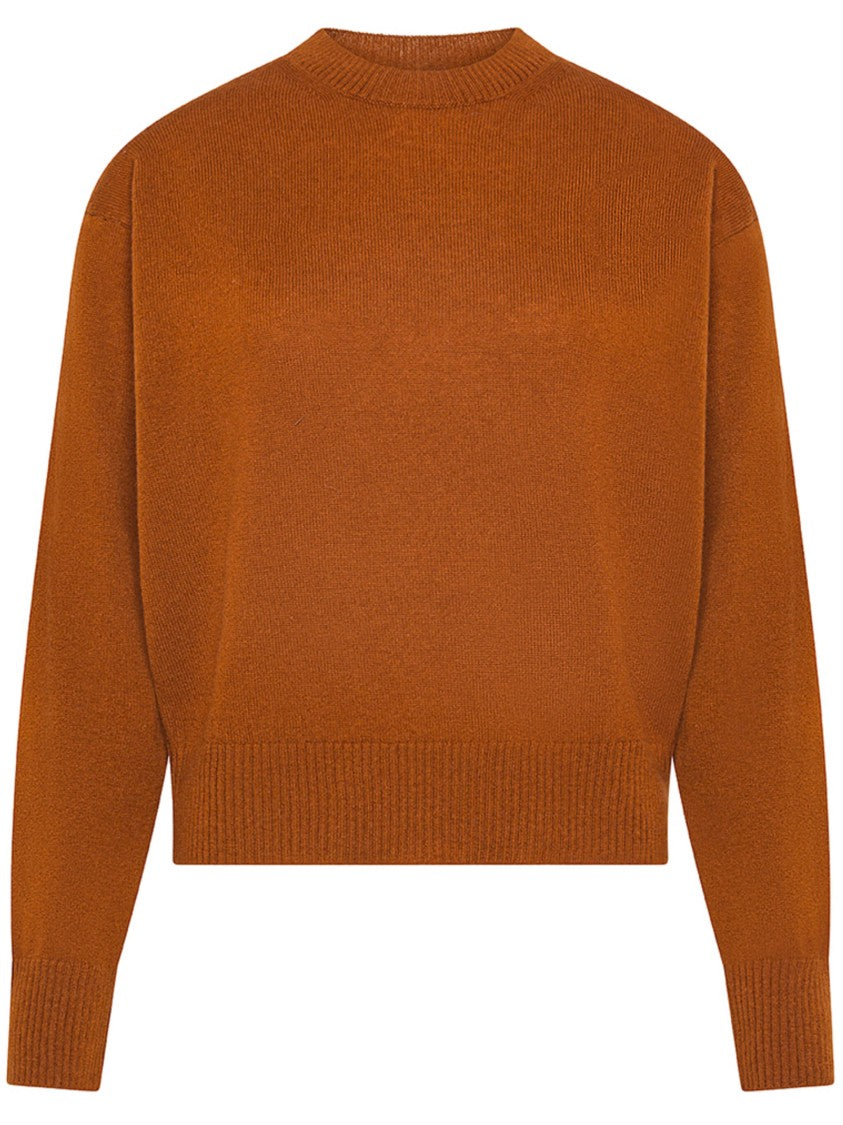 Cruna Cropped Sweater With Round Neckline And Ribbed Details