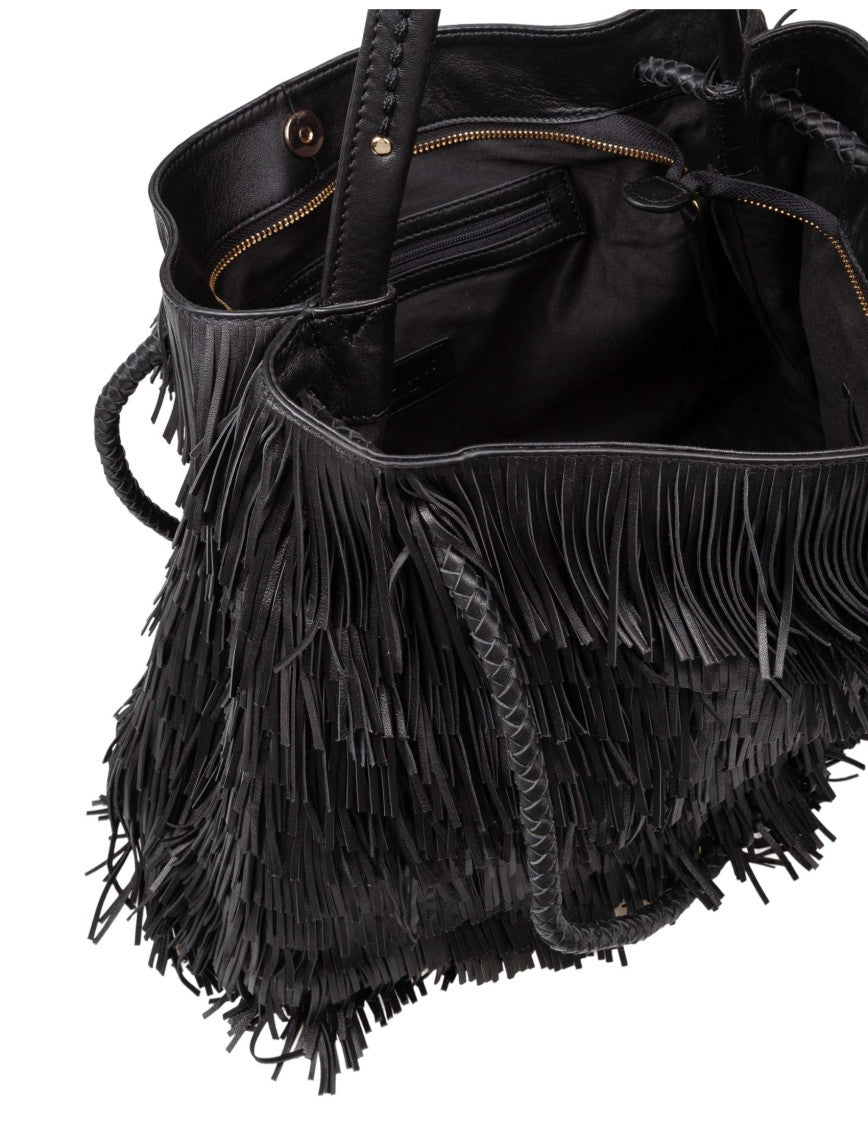Visona Diletta Leather Shopping Bag With Fringes