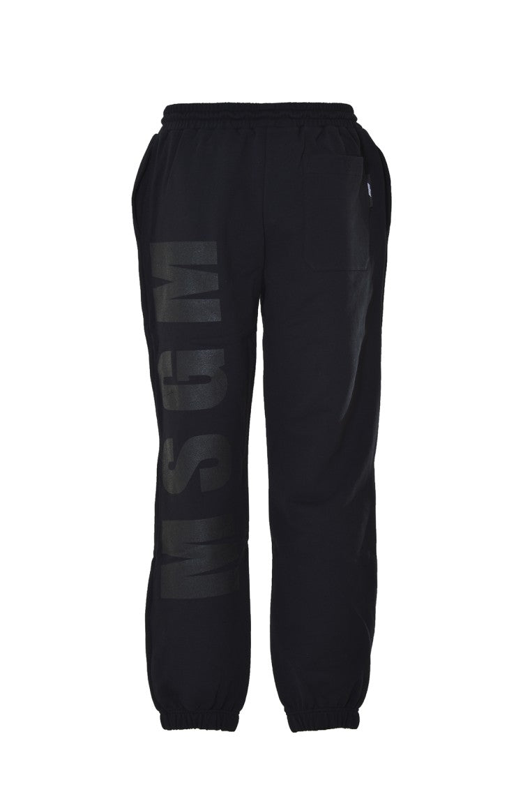 Msgm Black Cotton Fleece Pants With Maxi Print