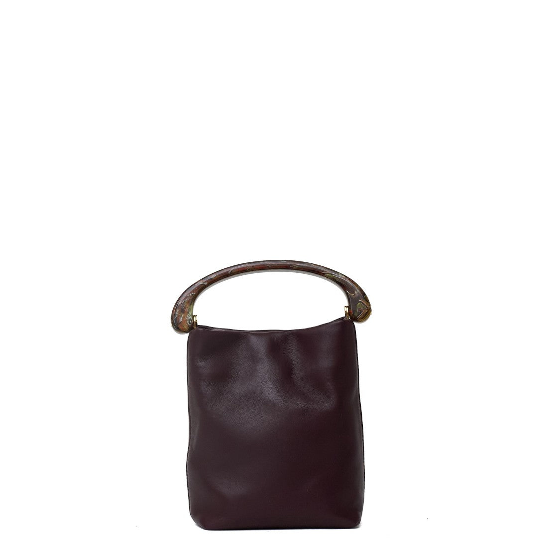 Dries Van Noten Burgundy Leather Shoulder Bag With Resin Handle