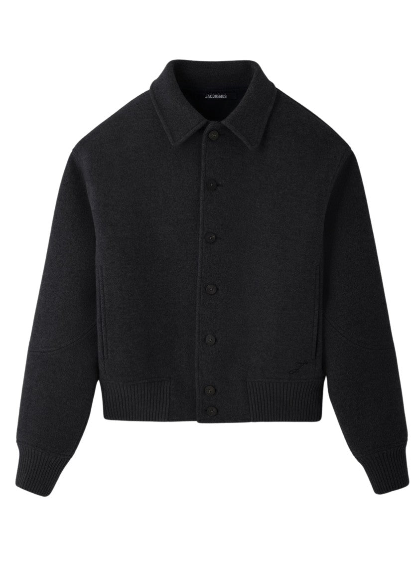 Jacquemus Black Felt Structured Virgin Wool Bomber Jacket