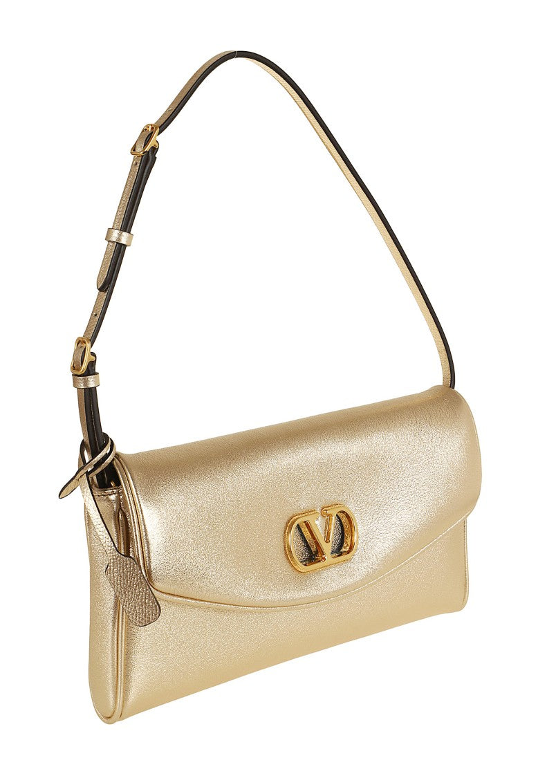 Valentino Garavani Gold Devain Small Laminated Nappa Leather Shoulder Bag