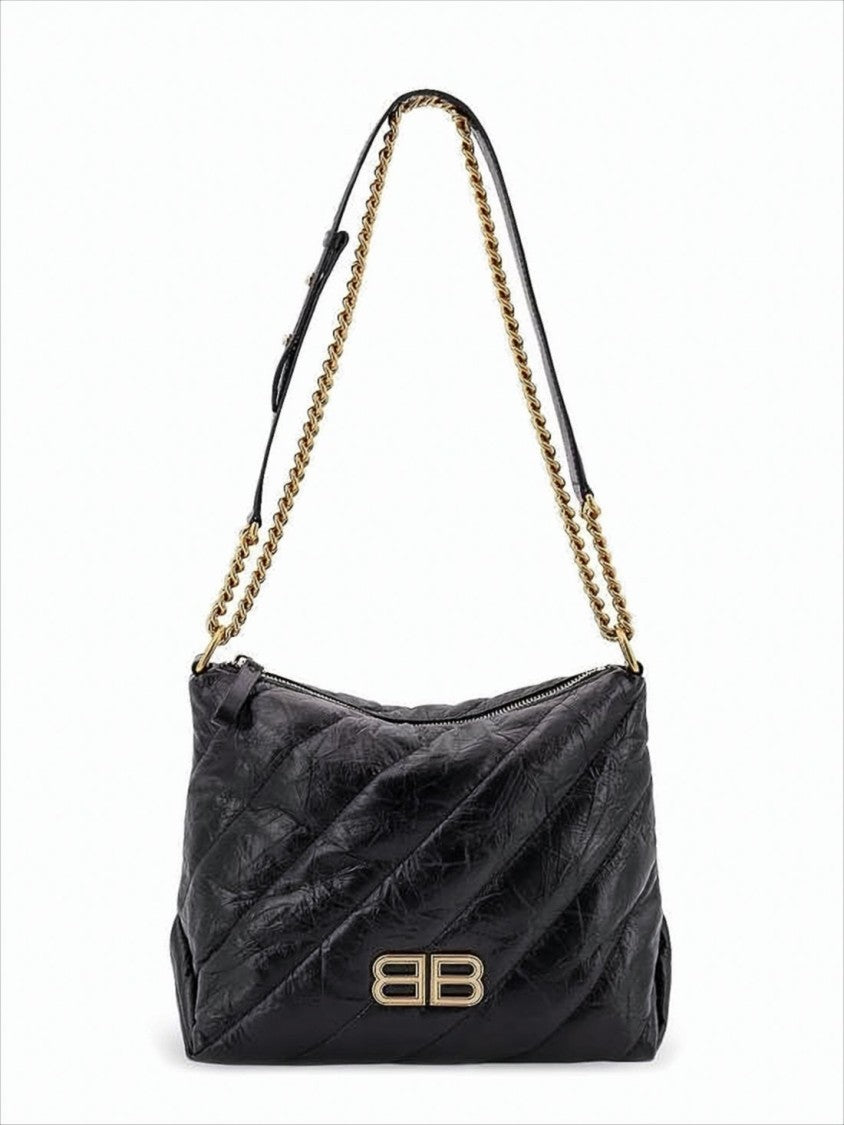 Balenciaga Quilted Calfskin Leather Shoulder Bag With Double Chain Strap