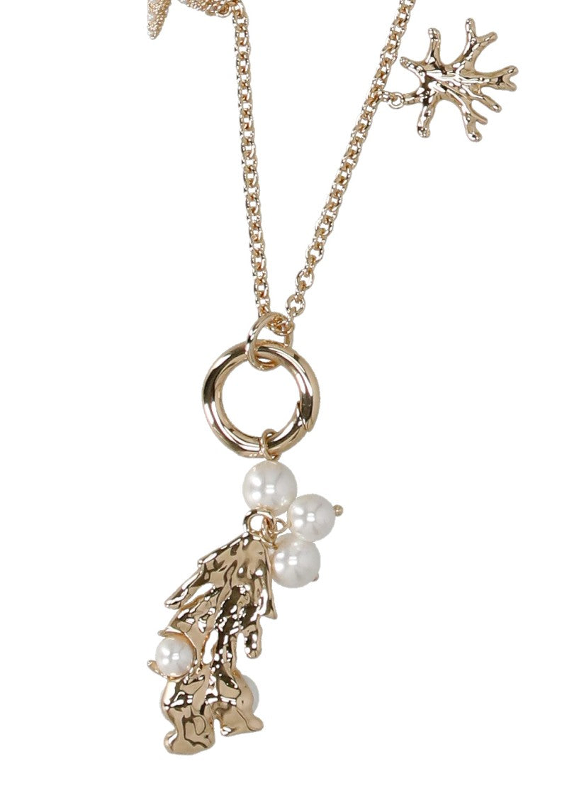 Self-Portrait Marine-Inspired Gold Charm Necklace With Textured Coral