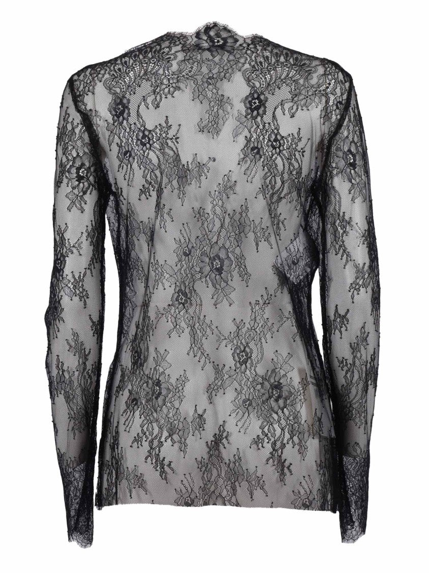 Alberta Ferretti Intricate Lace Long Sleeve Top With Floral Patterns