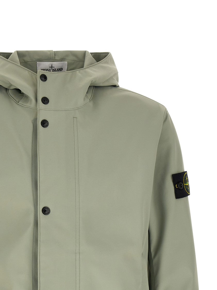 Stone Island Three-Layer Technical Jacket With Adjustable Hood And High Neck