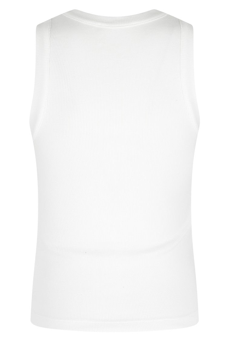 Des Phemmes White Classic Tank All-Over Rhinestone Cotton Tank Top